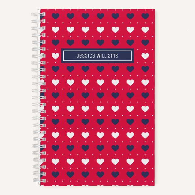 Cute Minimalist Heart Pattern Personalized Red Notebook (Front)
