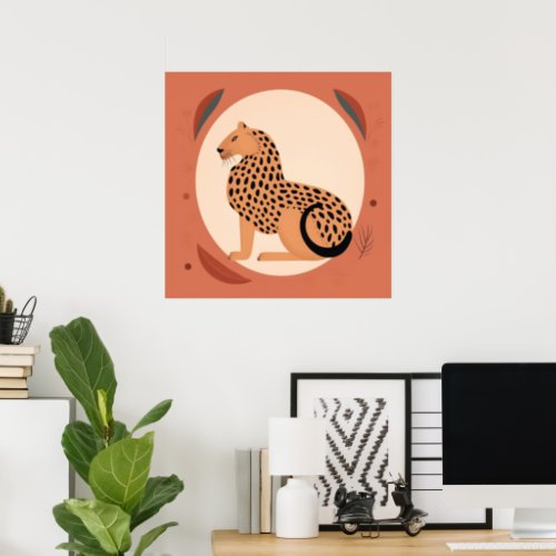 Cute Minimalist Lion with Terracotta Tones Poster