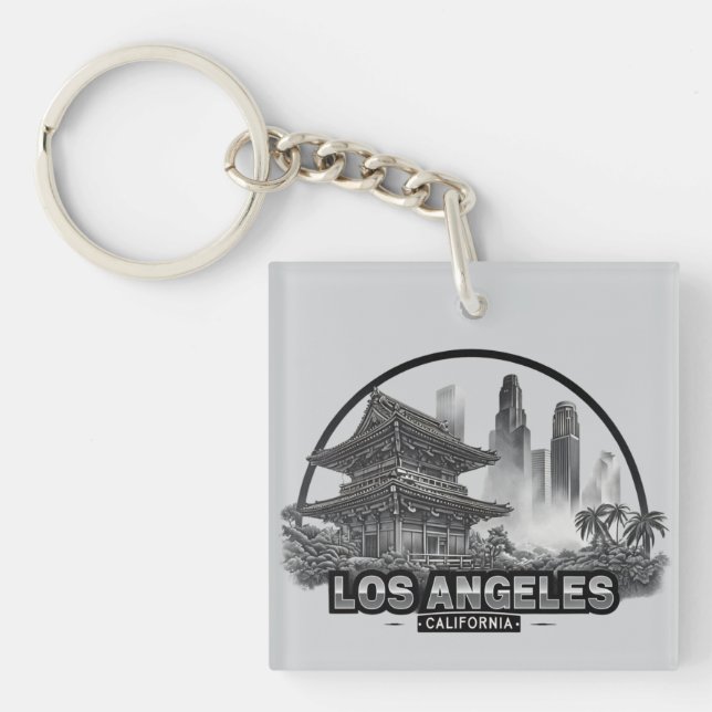 Cute Minimalist Los Angeles City California USA Keychain (Front)