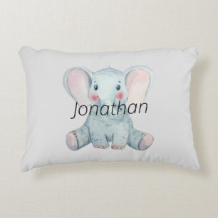 Cute minimalist monogram Elephant l Blue  Accent Pillow