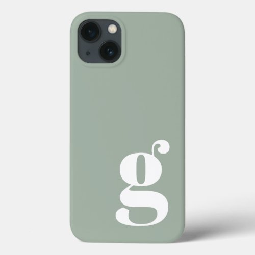 Cute Minimalist Monogram Letter in Sage Green iPhone 13 Case