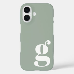 Cute Minimalist Monogram Letter in Sage Green iPhone 16 Case