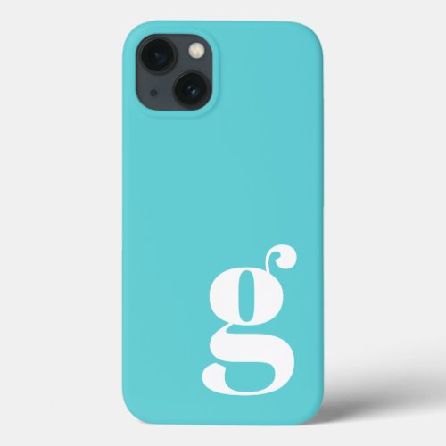 Cute Minimalist Monogram Letter in Turquoise Blue iPhone 13 Case