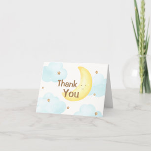 Cute Minimalist Over The Moon Baby Shower Letterpress Thank You Card