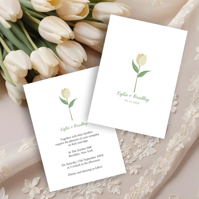 Cute Minimalist Pale Creme Tulip Wedding Invitation (Cute Minimalist Pale Creme Tulip Wedding Invitation Card.)
