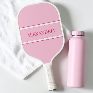 Cute Minimalist Pastel Hot Pink Modern Simple Name Pickleball Paddle