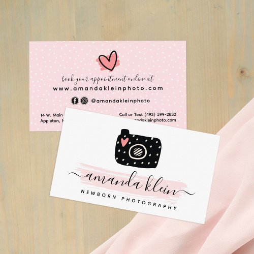 Cute Minimalist Photographer Camera Black  Pink Business Card