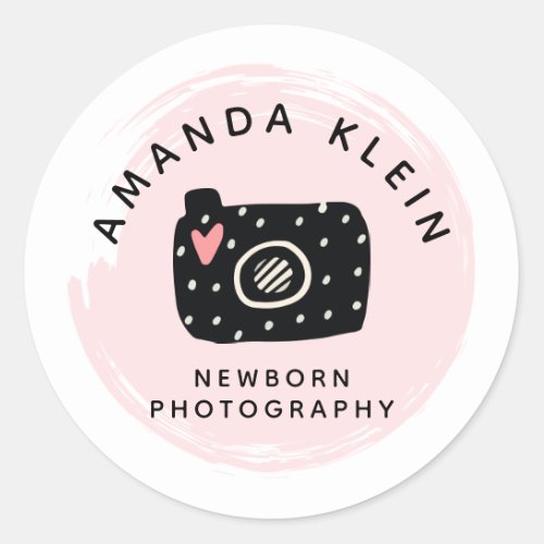 Cute Minimalist Photographer Camera Black  Pink Classic Round Sticker