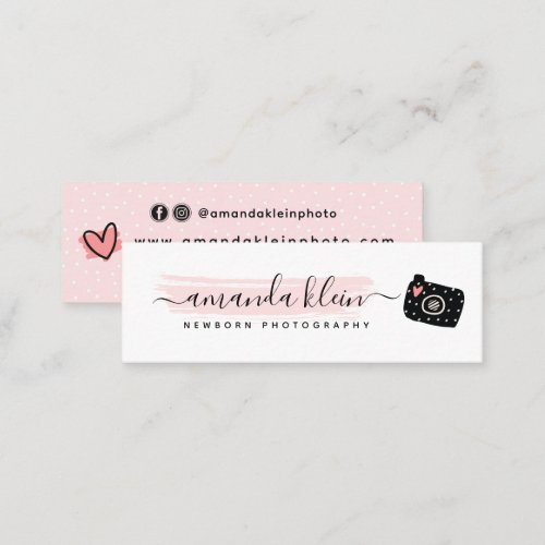 Cute Minimalist Photographer Camera Black  Pink Mini Business Card