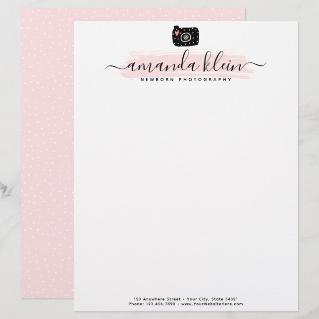 Cute Minimalist Photographer Camera Custom Logo Letterhead (Front/Back)