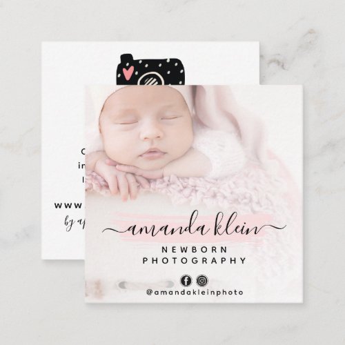 Cute Minimalist Photographer Camera Custom Photo Square Business Card