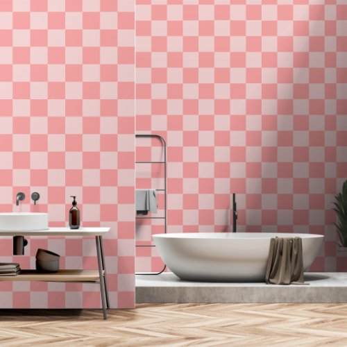 Cute Minimalist Pink Checkered Pattern Seamless Wallpaper