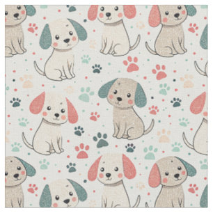 Cute Minimalist Puppy and Paw Print Design Pattern Fabric
