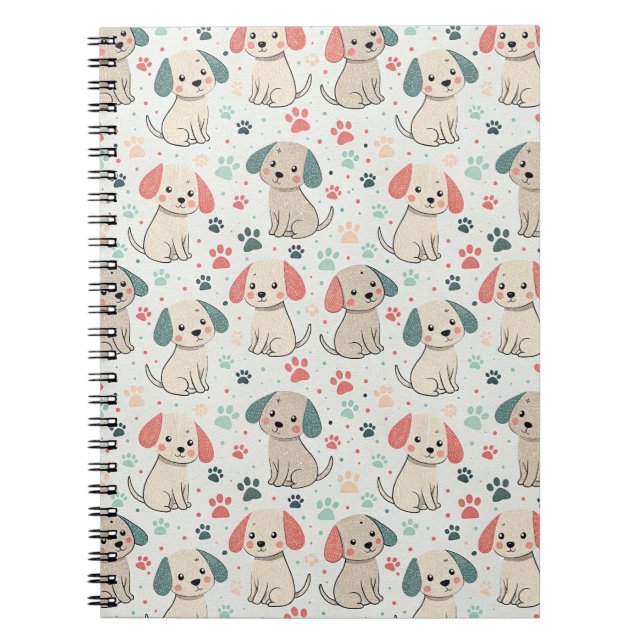 Cute Minimalist Puppy and Paw Print Design Pattern Notebook (Front)