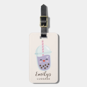 Cute Minimalist Purple Boba Bubble Tea Luggage Tag