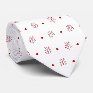 Cute Minimalist Red And White Love Heart Tree Neck Tie