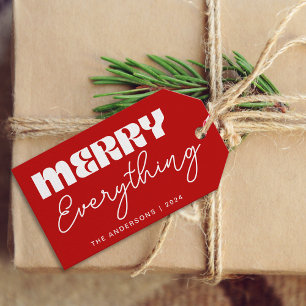 Cute Minimalist Retro Merry Everything Red Holiday Gift Tags