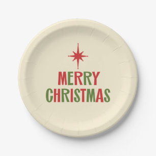 Cute Minimalist Retro Midcentury Merry Christmas Paper Plates