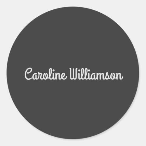 Cute Minimalist Script Typography Name Black White Classic Round Sticker