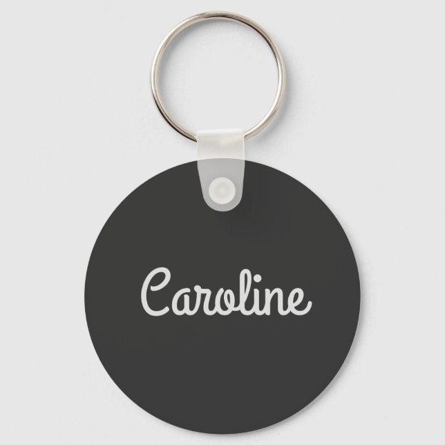 Cute Minimalist Script Typography Name Black White Keychain (Front)