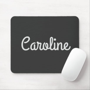 Cute Minimalist Script Typography Name Black White Mouse Pad