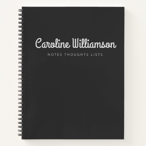 Cute Minimalist Script Typography Name Black White Notebook