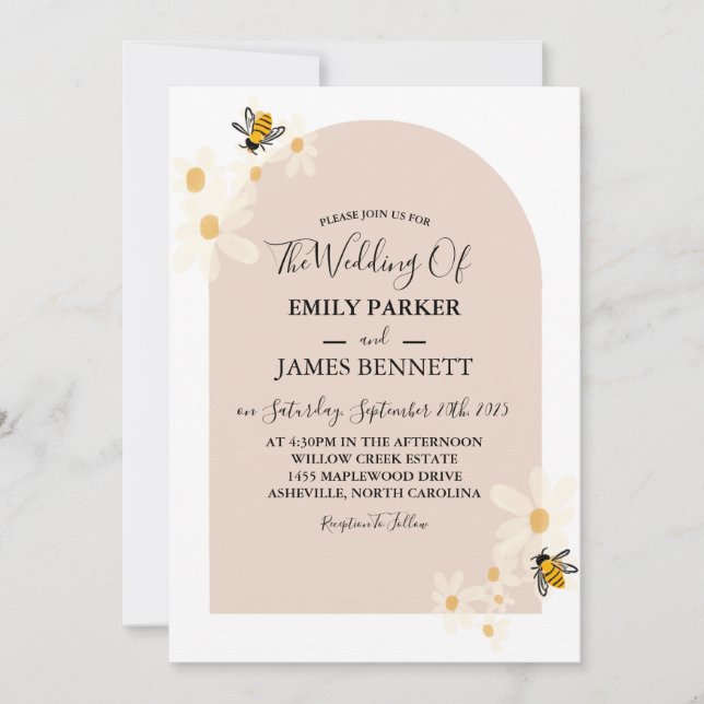 Cute Minimalist Spring Daisy Floral Arch  Invitation (Front)