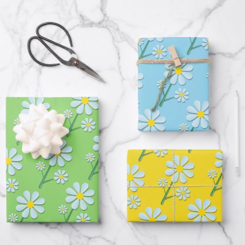 Cute Minimalist Spring Daisy Floral Wrapping Paper Sheets