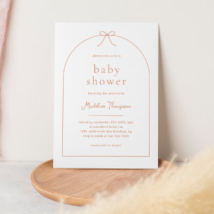 Cute Minimalist Terracotta Ribbon Bow Baby Shower Invitation