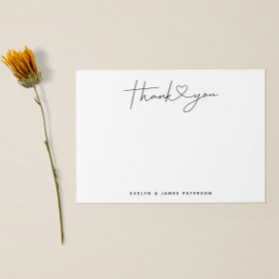 Cute Minimalist Thank You Heart Thank You Note Card