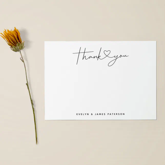 Cute Minimalist Thank You Heart Thank You Note Card | Zazzle