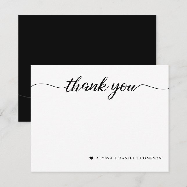 Cute minimalist thank you heart wedding couple note card (Front/Back)