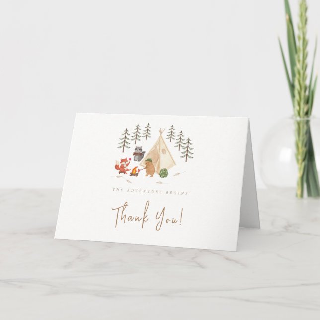 Cute Minimalist The Adventure Begin Baby Shower  Thank You Card (Front)