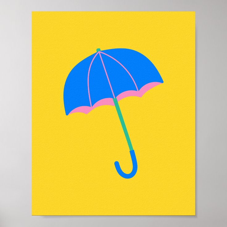 Cute Minimalist Umbrella Illustration in Yellow Poster | Zazzle