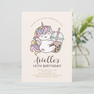 Cute Minimalist Unicorn Boba Bubble Milk Tea Invitation
