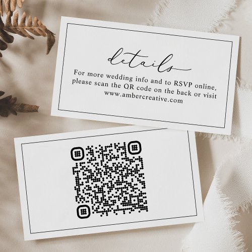 Cute Minimalist Wedding Details Card with QR Code 