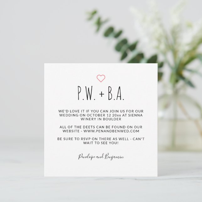 Cute Minimalist Whimsical Black and White Wedding Invitation (Standing Front)