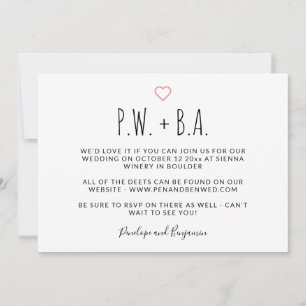 Cute Minimalist Whimsical Typography Heart Wedding Invitation