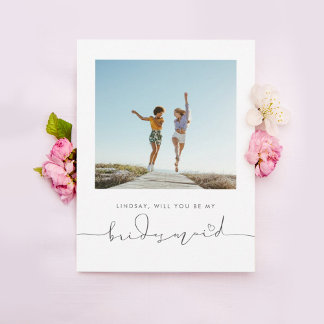 Cute Minimalist Will You Be My Bridesmaid Photo Cards