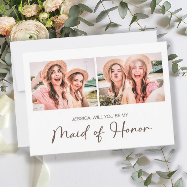 Cute Minimalist Will You Be My Maid Honor 2 Photos Invitation (Creator Uploaded)