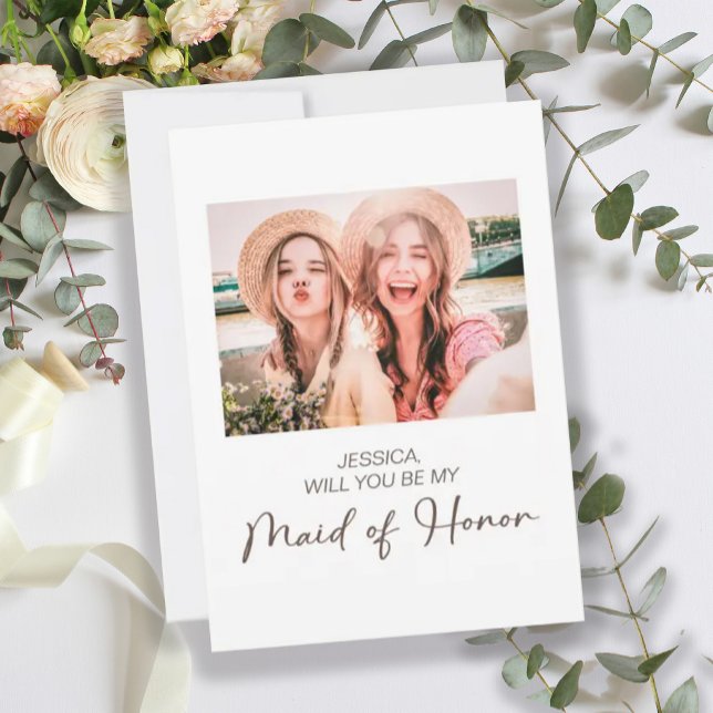 Cute Minimalist Will You Be My Maid Honor Photo Invitation (Creator Uploaded)