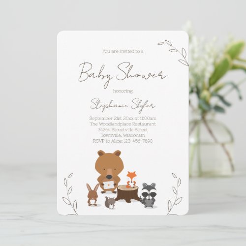 Cute Minimalist Woodland Animal Baby Shower Invitation