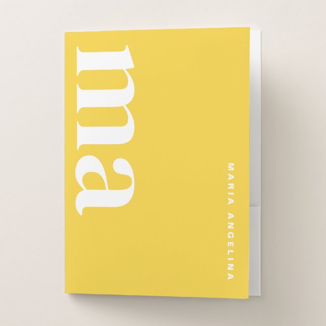 Cute Minimalist Yellow Monogram School Pocket Folder (Front)