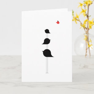 Cute Minimalistic Birds Black Red Drawing Card