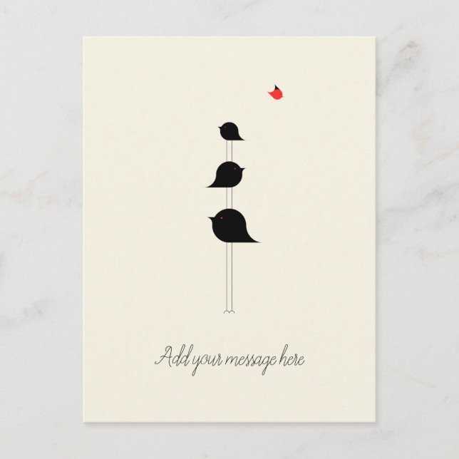 Cute Minimalistic Birds Black Red Drawing Postcard (Front)