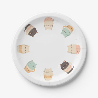 Cute minimalistic cats in coffee cups paper plates