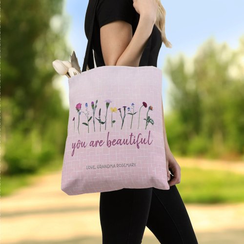 cute minimalistic flower row spring summer tote