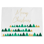 Cute Minimalistic Green &amp; Golden Trees Christmas Large Gift Bag