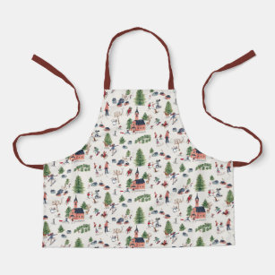 Cute Minimalistic Nordic Village Christmas Pattern Apron