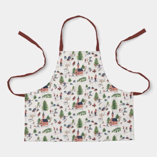 Cute Minimalistic Nordic Village Christmas Pattern Apron